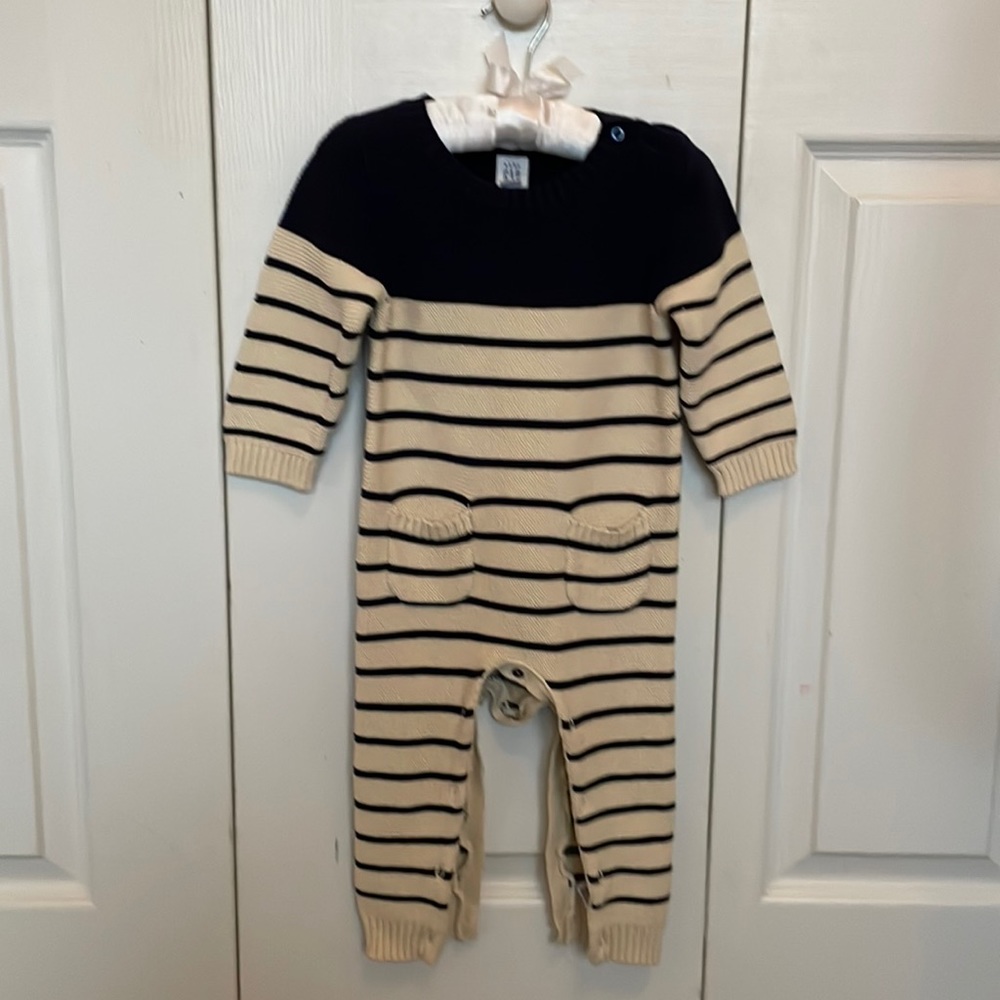 Sweater romper navy/ cream stripe